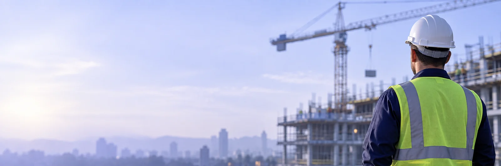 Profissional com equipamento de proteção numa obra